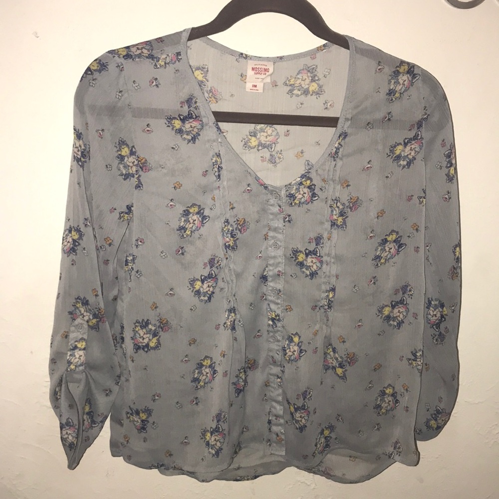 Sheer blouse with vintage flower pattern